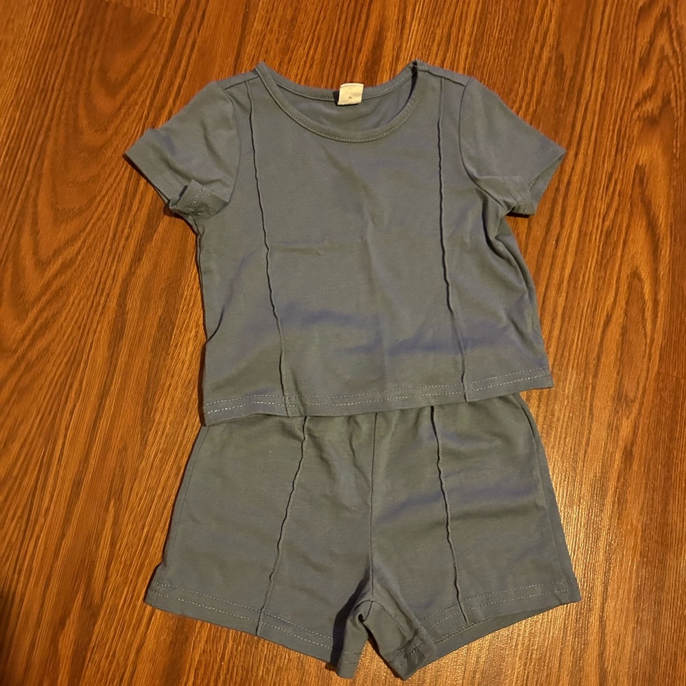 Blue Casual Top and Short Set